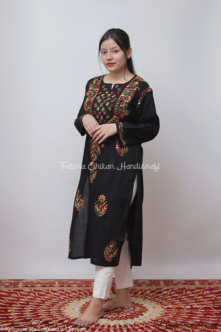 Buy Black Pure Cotton Festival Wear Chikankari Kurti With Patiyala Online  From Wholesale Salwar.